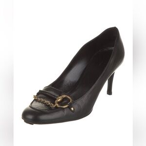 Gucci Vintage Leather Black Heels with Gold Detail
